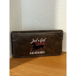 Dark Brown Dachshund-Themed Zip-Around Wallet NWT